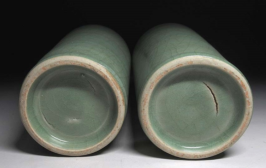 青釉筒式花插(一对)