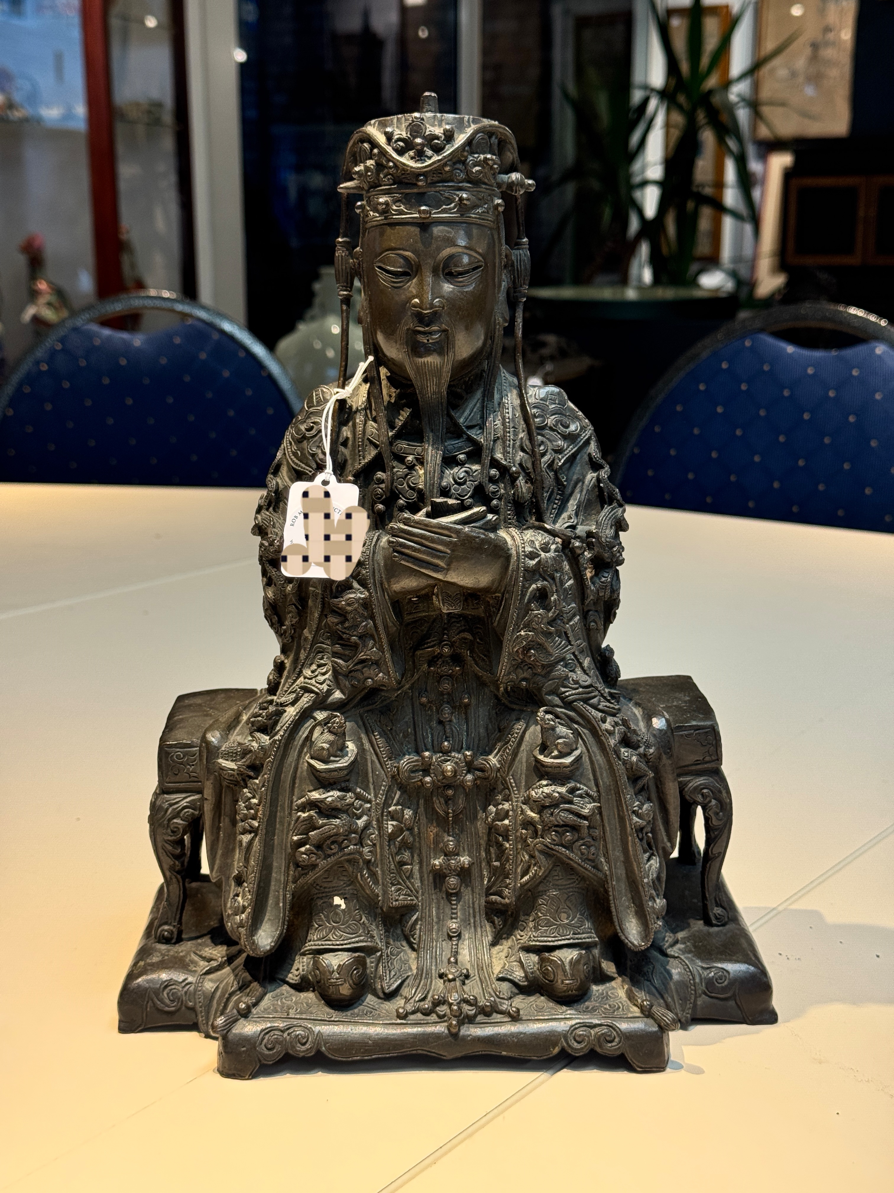 明代铸青铜文曲星坐像