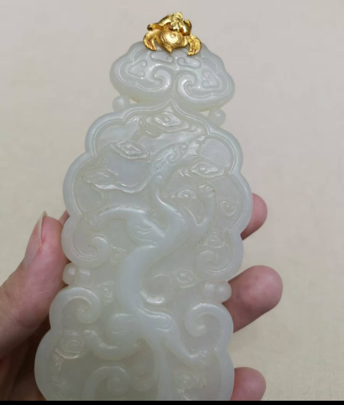 清 白玉龍鳳如意