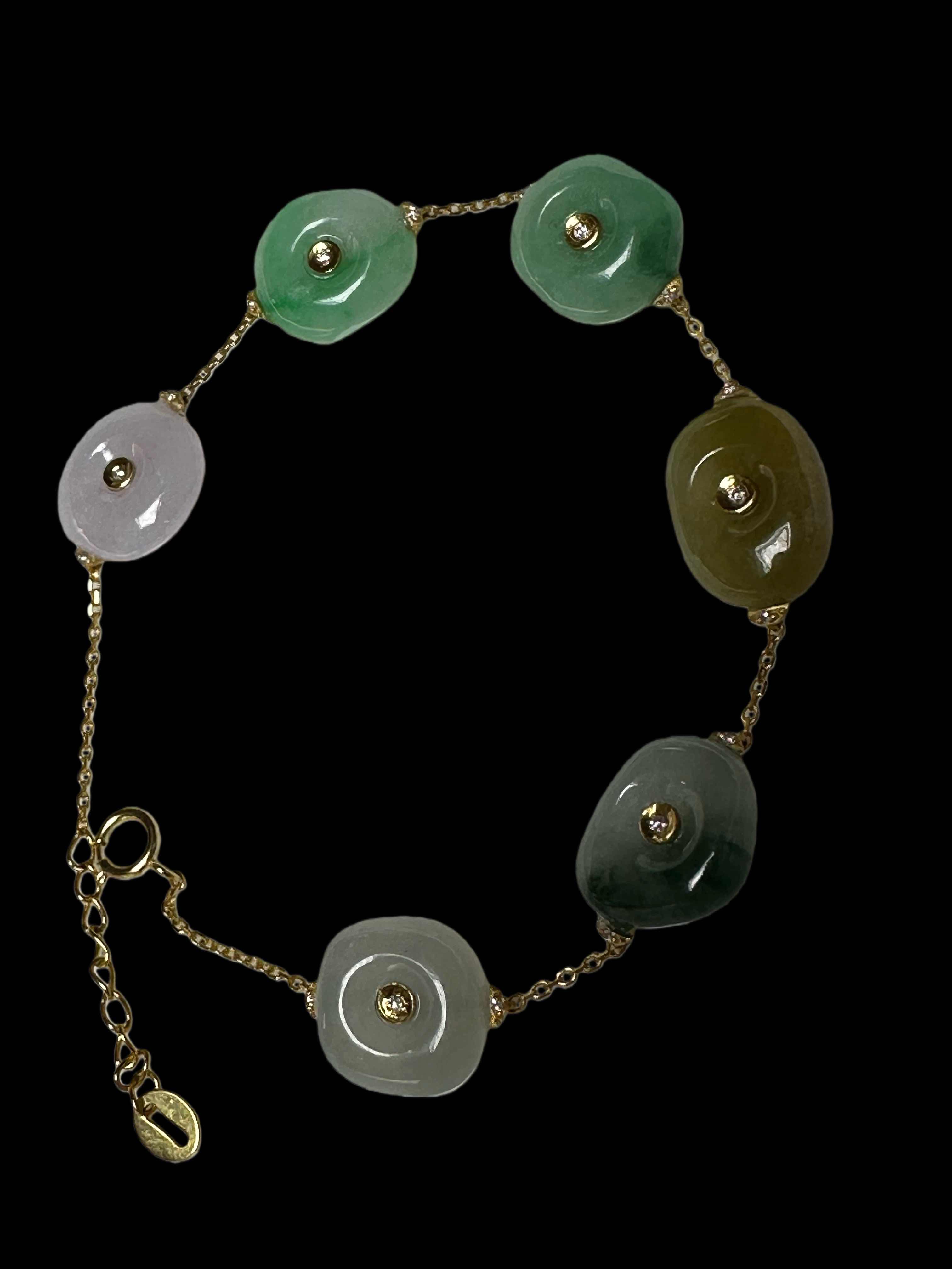 18k金镶嵌缅甸A货翡翠多宝风生水起手链